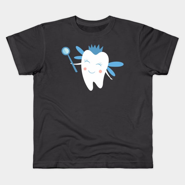 Tooth Fairy on Blue Kids T-Shirt by Jacqueline Hurd